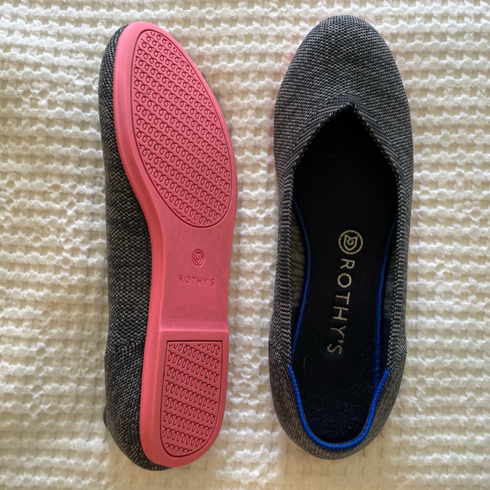 Rothy's The Flat in Charcoal Birdseye - Gray with Pink Sole - Retired Color